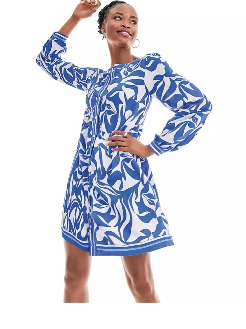 LOFT Blue and White Printed Midi Dress